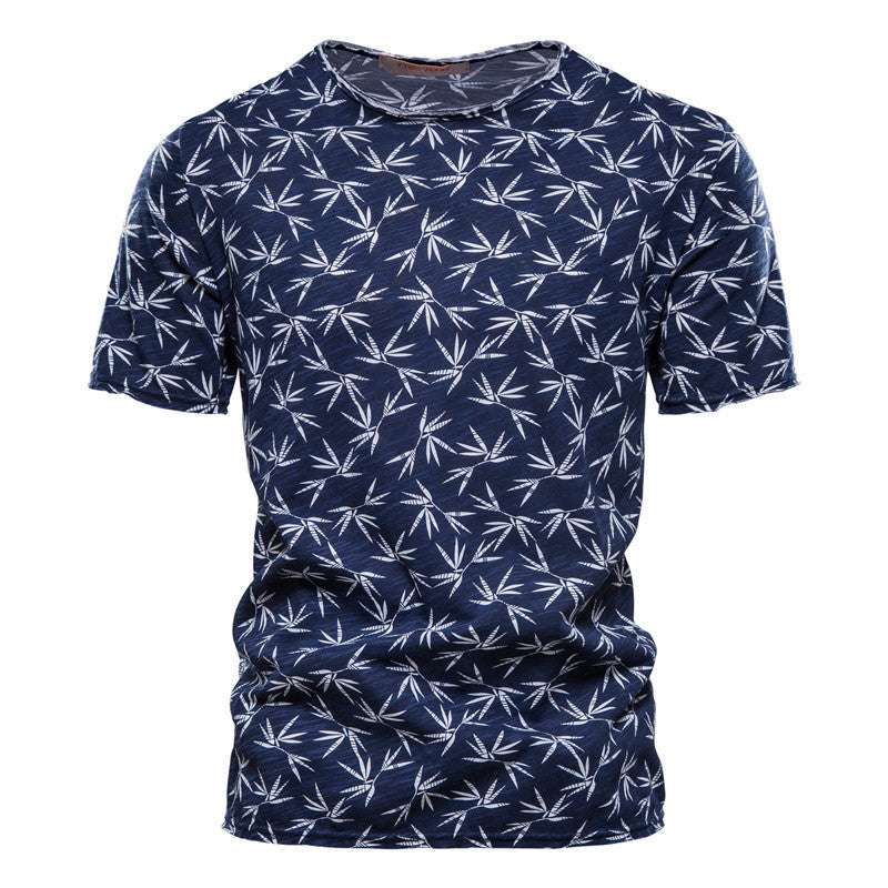 Casual Slim-Fit Stretch T-Shirt Men Short-Sleeved Printed T-Shirt Sports Men - globaltradeleader
