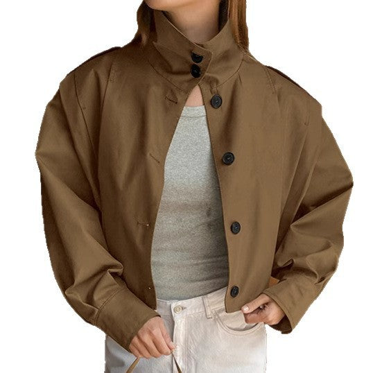 Khaki Lapel Simple Single-breasted Coat - globaltradeleader