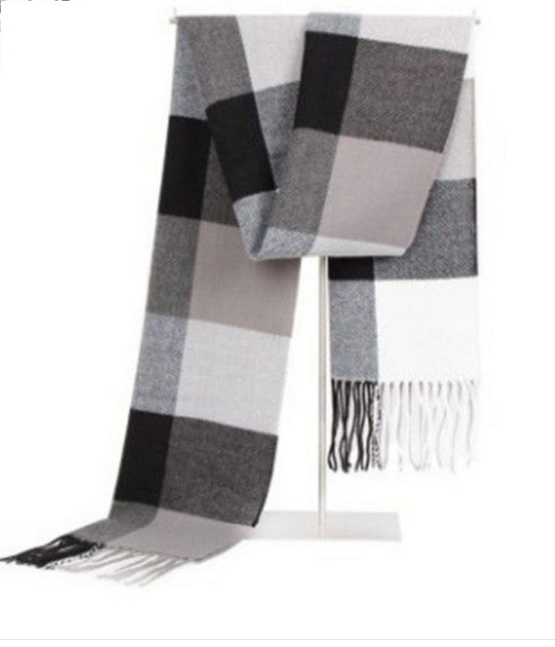 Men'S Wool Scarf Short Winter Warm Thin Neck Scarf Plaid Elderly Middle Aged Youth Leisure