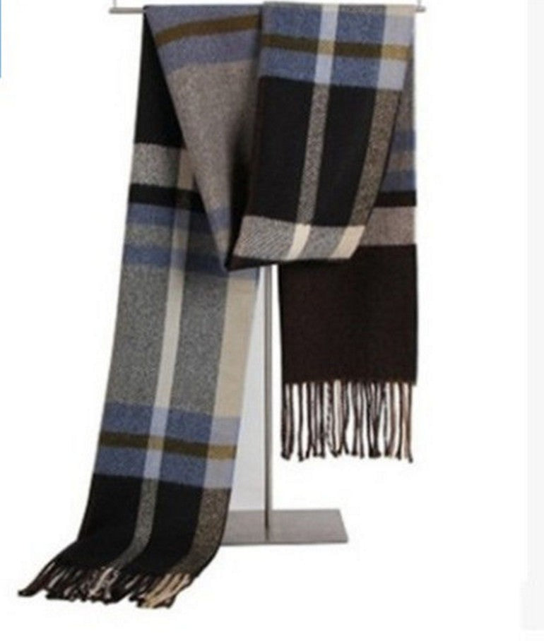 Men'S Wool Scarf Short Winter Warm Thin Neck Scarf Plaid Elderly Middle Aged Youth Leisure