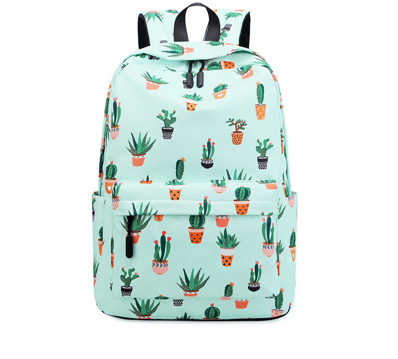 Cactus Print Backpack Female Junior High School Student Schoolbag