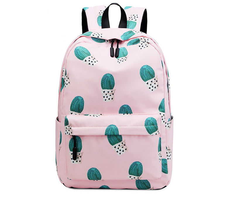 Cactus Print Backpack Female Junior High School Student Schoolbag