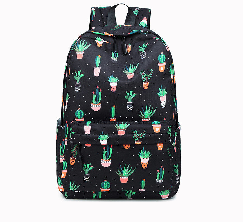 Cactus Print Backpack Female Junior High School Student Schoolbag