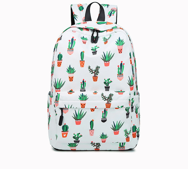 Cactus Print Backpack Female Junior High School Student Schoolbag