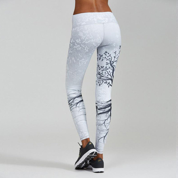 Printed Black Big Tree Buttocks High Waist Sports Fitness Yoga Wear Leggings - globaltradeleader