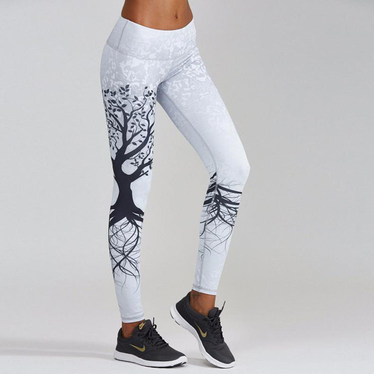 Printed Black Big Tree Buttocks High Waist Sports Fitness Yoga Wear Leggings - globaltradeleader