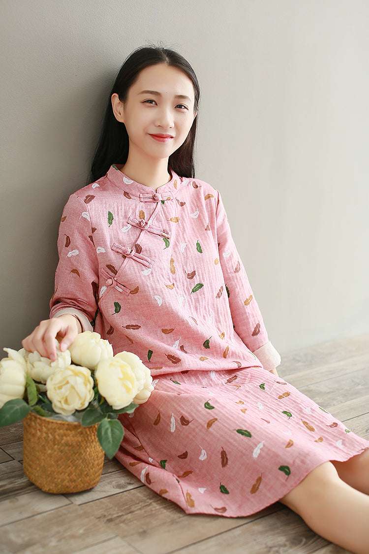 Improved Cheongsam Cotton And Linen Dress
