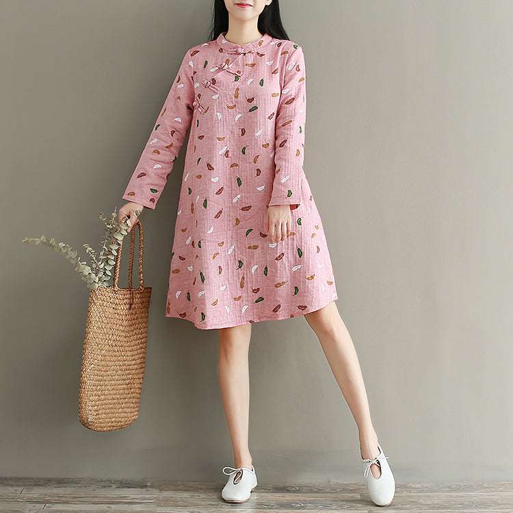 Improved Cheongsam Cotton And Linen Dress