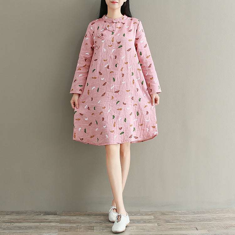 Improved Cheongsam Cotton And Linen Dress