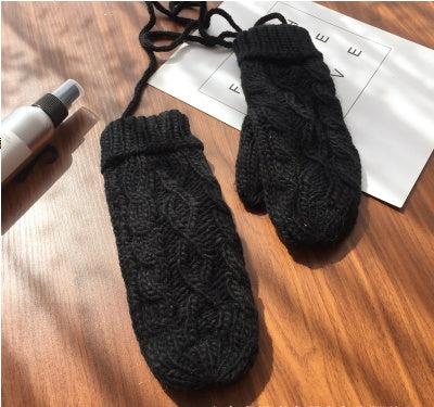 Korean Twist Double Thickening Fashion Hanging Neck Woolen Gloves Mittens Knitted Gloves Women Winter Korean Cute - globaltradeleader