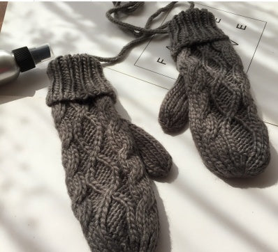 Korean Twist Double Thickening Fashion Hanging Neck Woolen Gloves Mittens Knitted Gloves Women Winter Korean Cute - globaltradeleader