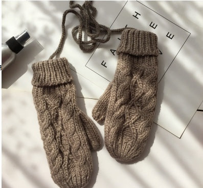 Korean Twist Double Thickening Fashion Hanging Neck Woolen Gloves Mittens Knitted Gloves Women Winter Korean Cute - globaltradeleader