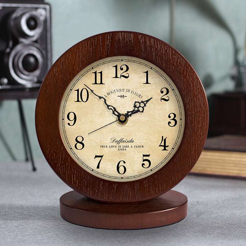Living Room American Simple Wooden Clock Table Clock Mute Modern Bedroom Table Clock