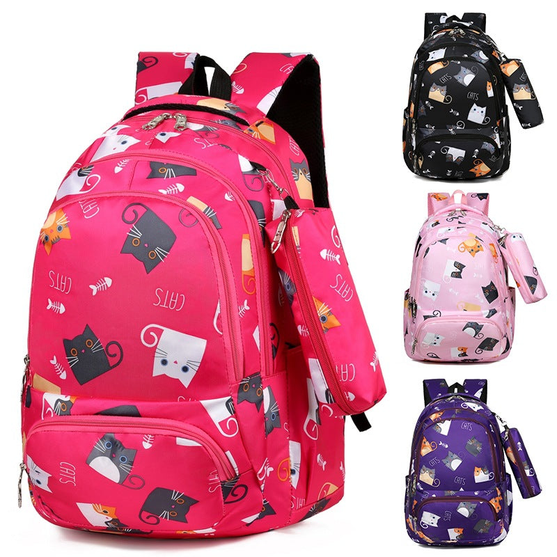 Backpack Girl Cartoon Cute Cat Print Elementary School Bag Kindergarten