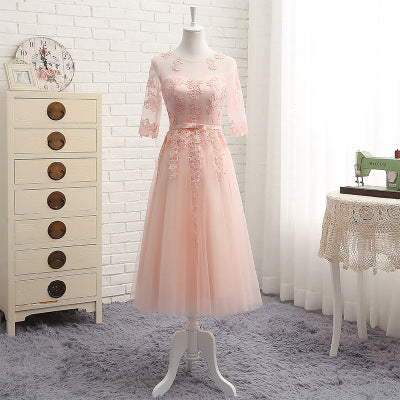 New Spring And Autumn Wedding Mid-Length Banquet Evening Dress In Sleeves For Girlfriends And Bridesmaid Dresses - globaltradeleader