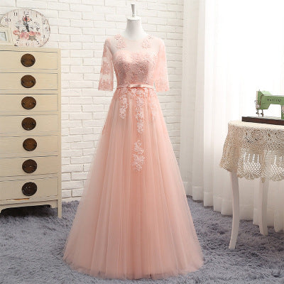 New Spring And Autumn Wedding Mid-Length Banquet Evening Dress In Sleeves For Girlfriends And Bridesmaid Dresses - globaltradeleader