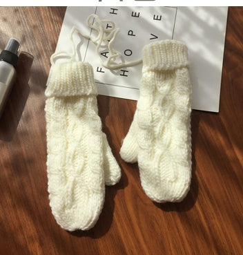 Korean Twist Double Thickening Fashion Hanging Neck Woolen Gloves Mittens Knitted Gloves Women Winter Korean Cute - globaltradeleader