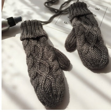 Korean Twist Double Thickening Fashion Hanging Neck Woolen Gloves Mittens Knitted Gloves Women Winter Korean Cute - globaltradeleader