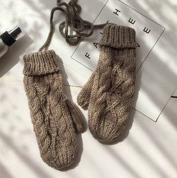 Korean Twist Double Thickening Fashion Hanging Neck Woolen Gloves Mittens Knitted Gloves Women Winter Korean Cute - globaltradeleader