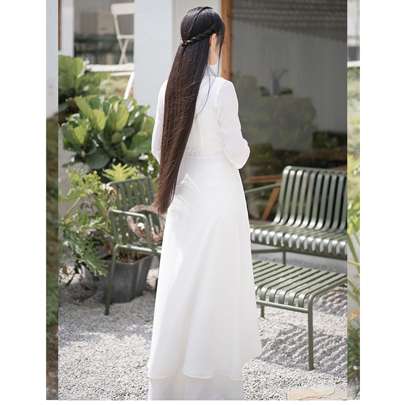 Improved Hanfu Female Chinese Style Zen Clothing Tea Clothing Female Collar Ancient Costume Daily Fairy Ancient Style Dress Waist Summer