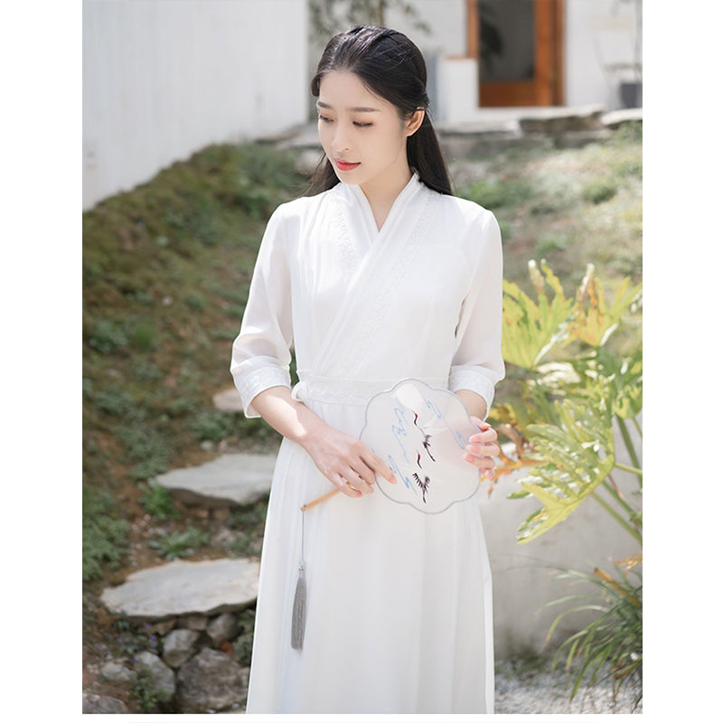 Improved Hanfu Female Chinese Style Zen Clothing Tea Clothing Female Collar Ancient Costume Daily Fairy Ancient Style Dress Waist Summer