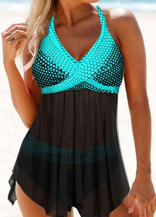 Polka Dot Printed Tulle Covering Belly Plus Fat Plus Size Swimsuit Women - globaltradeleader