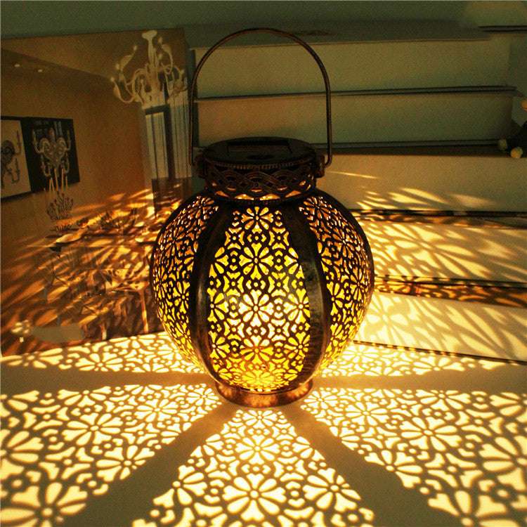 Cross-Border E-Commerce New Solar Wrought Iron Hanging Lamp Outdoor Garden Lamp Waterproof Villa Decoration Chandelier Landscape Lantern