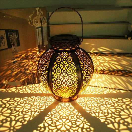 Cross-Border E-Commerce New Solar Wrought Iron Hanging Lamp Outdoor Garden Lamp Waterproof Villa Decoration Chandelier Landscape Lantern
