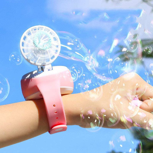 Children's Watch Automatic Bubble Blowing Machine Mini Portable USB Charging Spray Three-speed Watch Fan - globaltradeleader