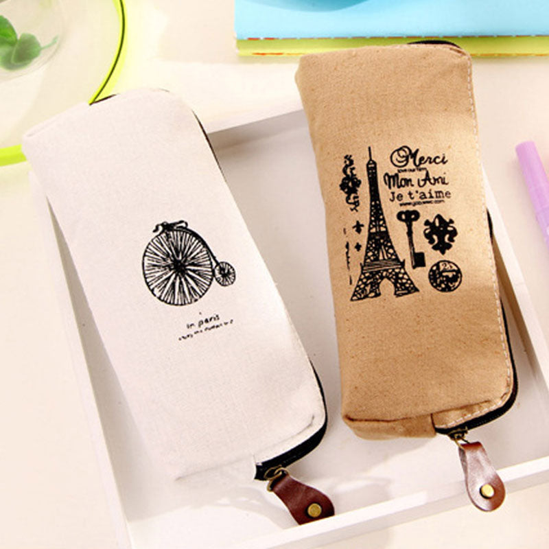 Eiffel Tower Pencil Case Study Stationery Cotton Linen Stationery Box