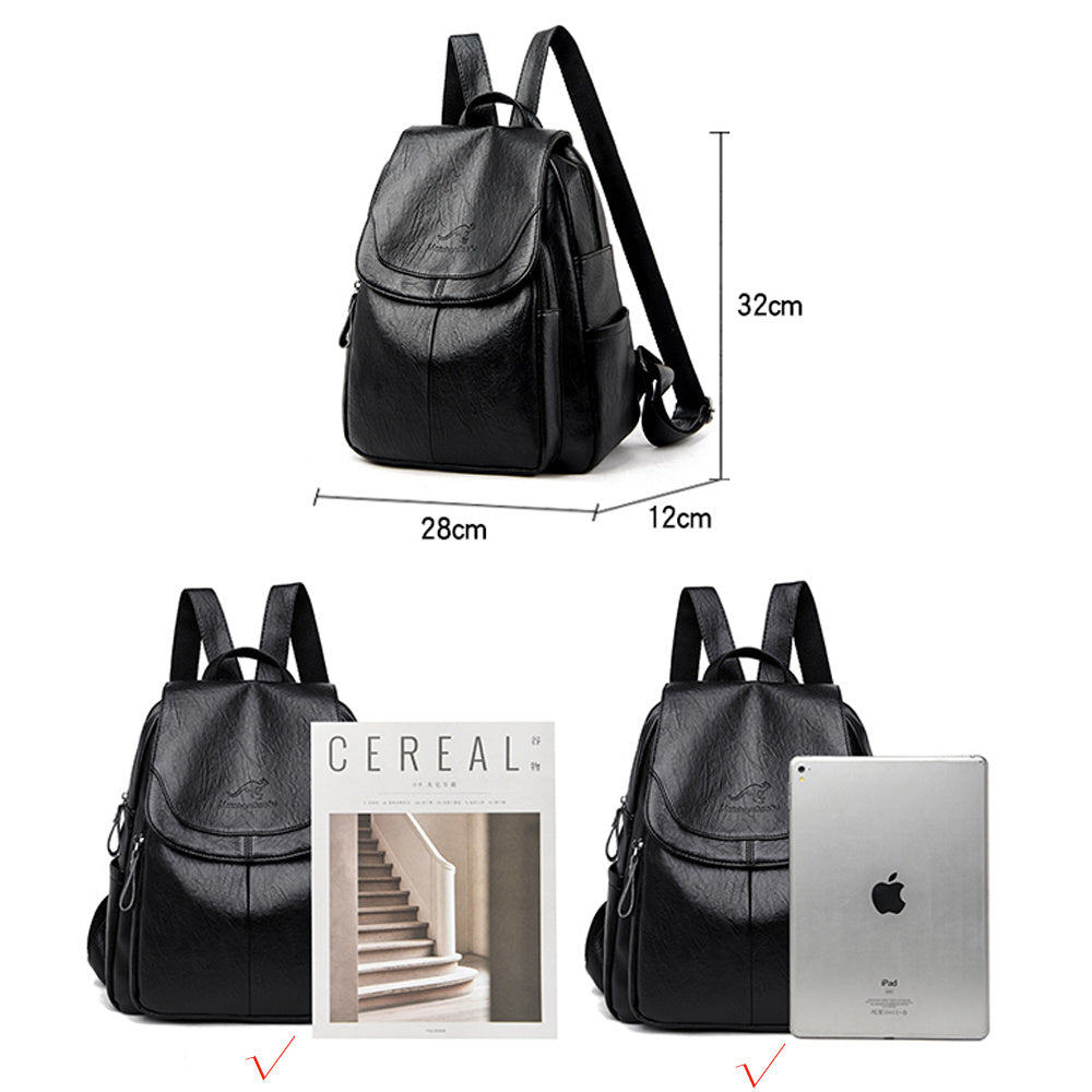 Xiangfei Kangaroo Soft Leather Backpack Female New Fashion Casual Backpack Soft Leather Large Capacity Travel Bag - globaltradeleader