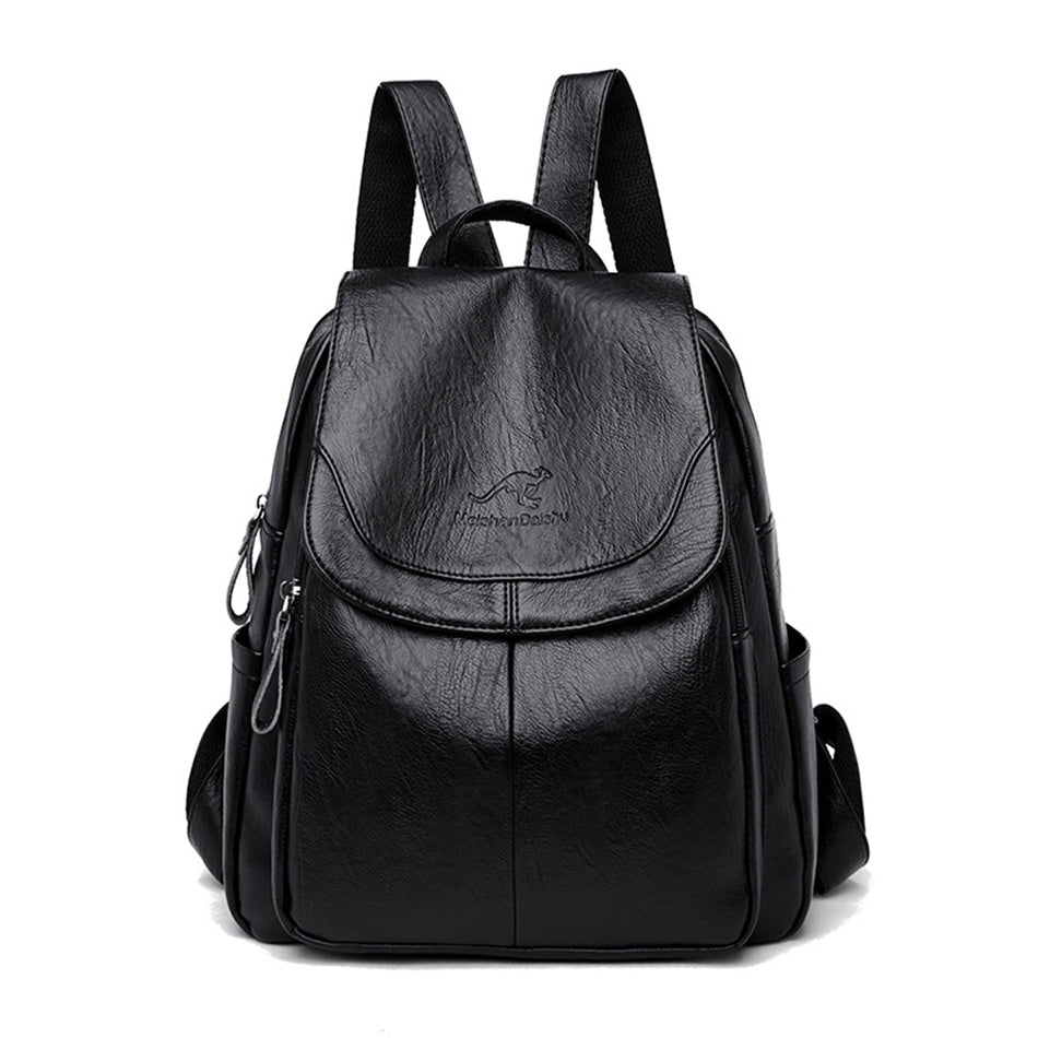 Xiangfei Kangaroo Soft Leather Backpack Female New Fashion Casual Backpack Soft Leather Large Capacity Travel Bag - globaltradeleader