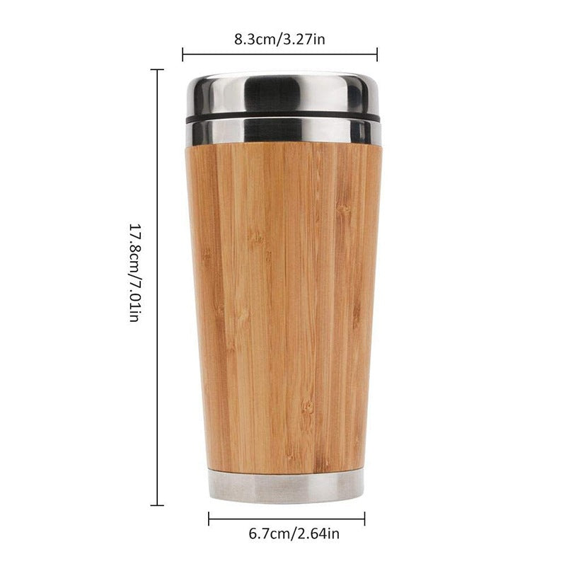 Bamboo Coffee Cup Stainless Steel Travel Mug With Lid