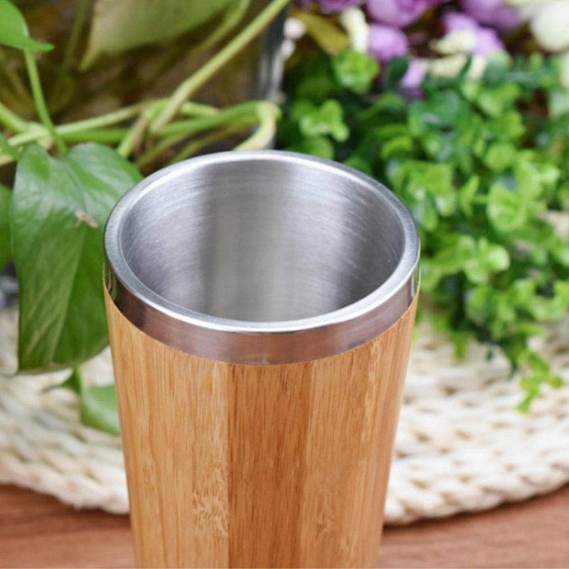 Bamboo Coffee Cup Stainless Steel Travel Mug With Lid