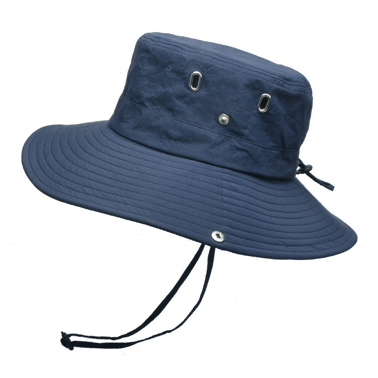 Summer Men'S Breathable Sunshade Travel Outdoor Fishing Sunscreen Solid Color Big Brim Fisherman Hat - globaltradeleader