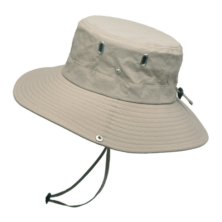 Summer Men'S Breathable Sunshade Travel Outdoor Fishing Sunscreen Solid Color Big Brim Fisherman Hat - globaltradeleader