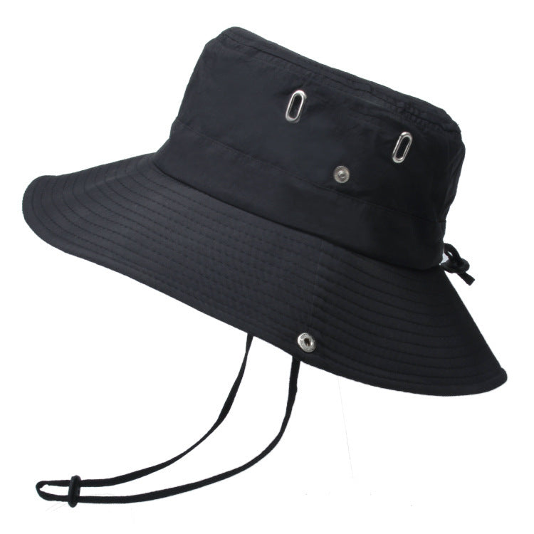 Summer Men'S Breathable Sunshade Travel Outdoor Fishing Sunscreen Solid Color Big Brim Fisherman Hat - globaltradeleader