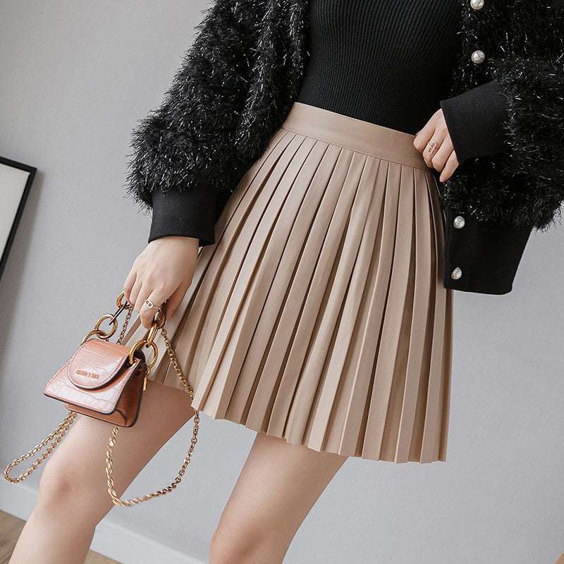 High Waist Small Leather Skirt A-line Skirt Women's Anti-empty - globaltradeleader