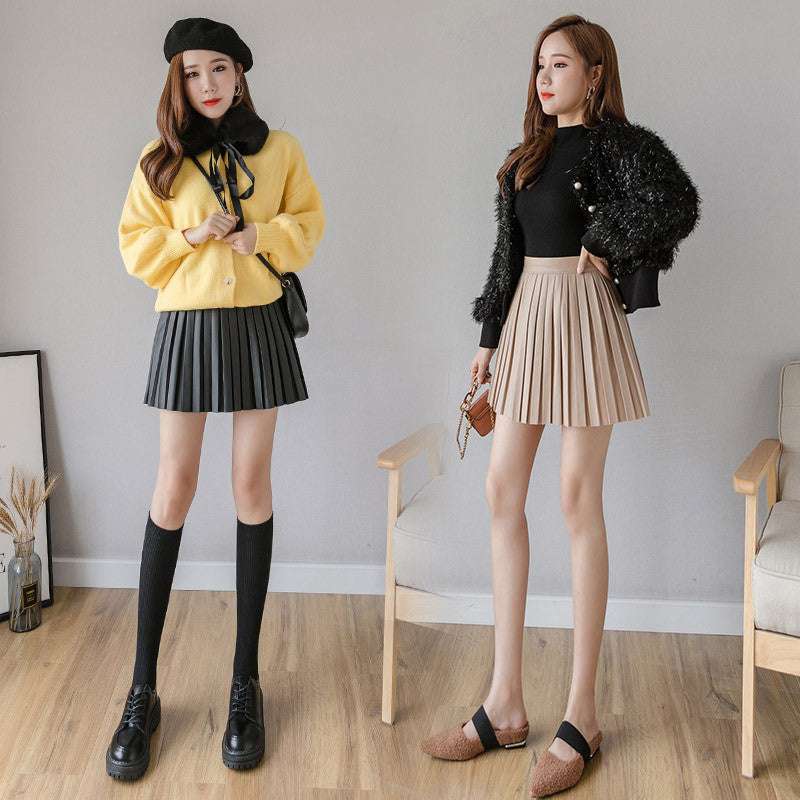 High Waist Small Leather Skirt A-line Skirt Women's Anti-empty - globaltradeleader