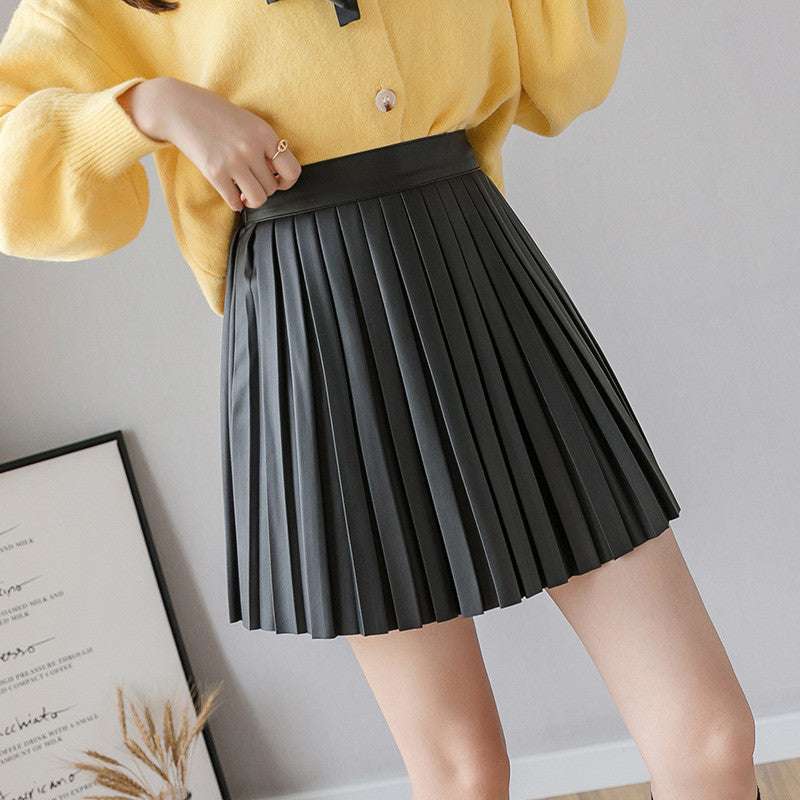 High Waist Small Leather Skirt A-line Skirt Women's Anti-empty - globaltradeleader