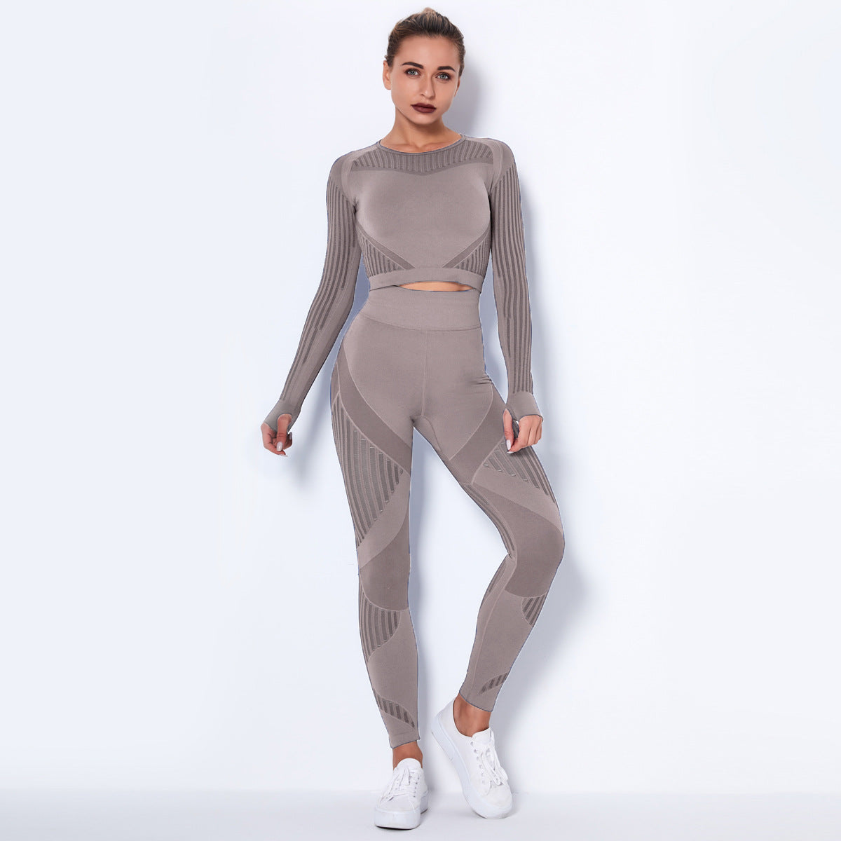 Seamless Knitted Absorbent Yoga Long-Sleeved Suit Yoga Wearsuit - globaltradeleader