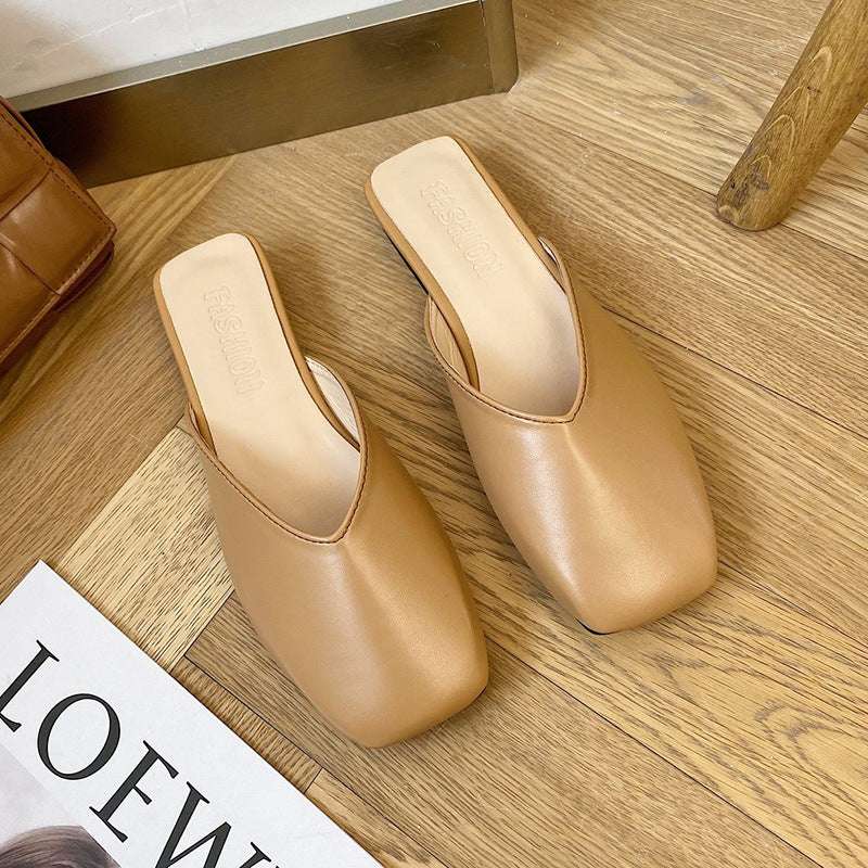 Gentle Wind Thick Heel Baotou Sandals And Slippers Women Spring And Summer Net Infrared Wear Half Slippers All-Match Female Shoes - globaltradeleader