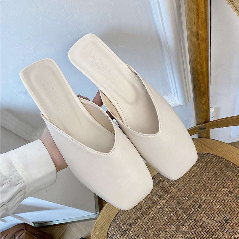 Gentle Wind Thick Heel Baotou Sandals And Slippers Women Spring And Summer Net Infrared Wear Half Slippers All-Match Female Shoes - globaltradeleader