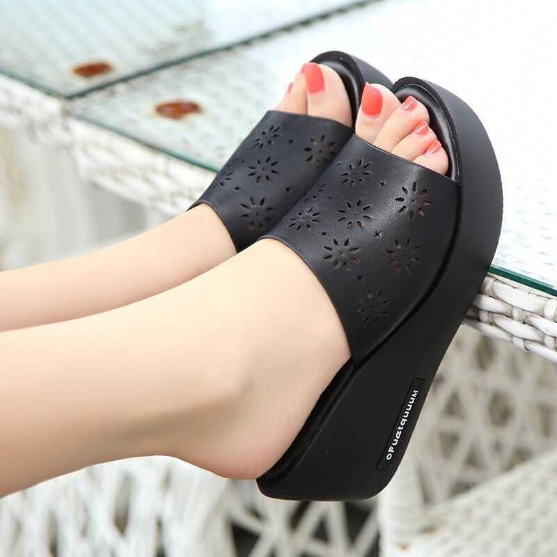 Women's Sandals And Slippers Slope Heel Hollow Non-Slip Fish Mouth Thick Bottom - globaltradeleader