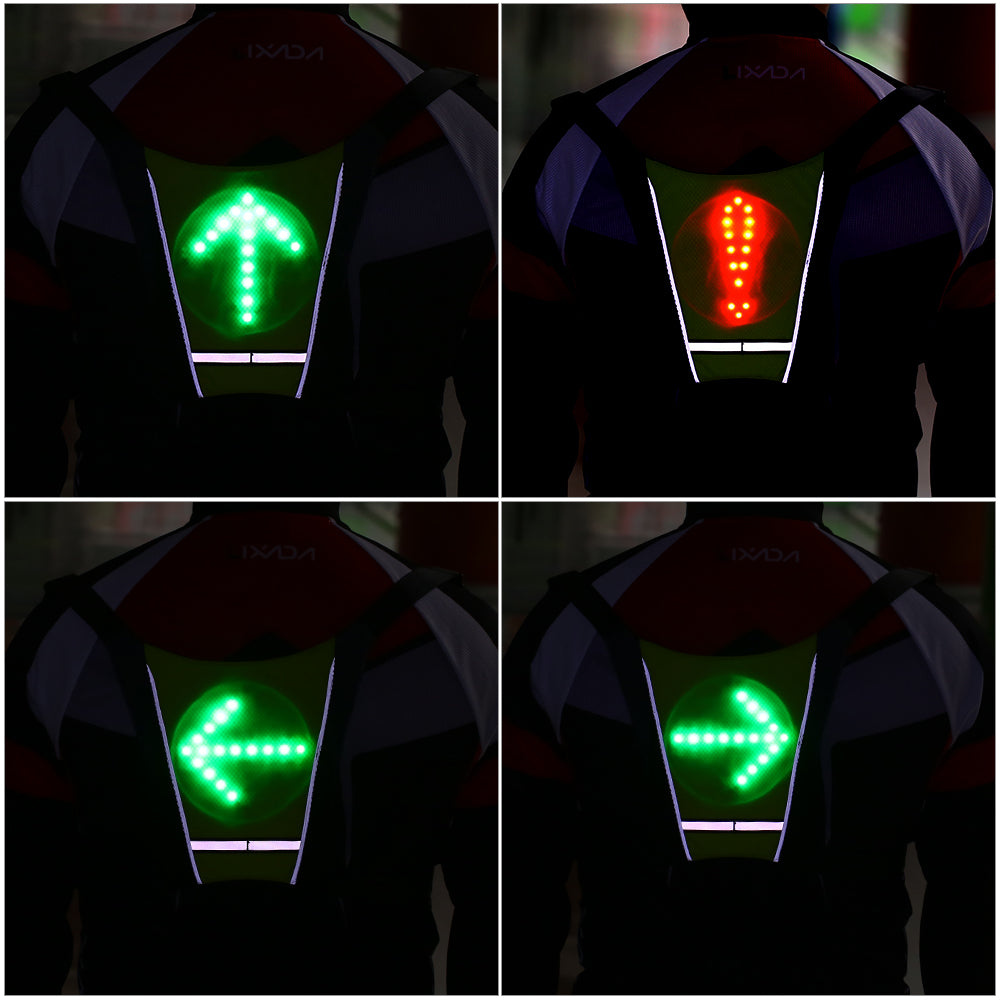 USB Rechargeable Reflective Vest Backpack with LED Turn Signal Light Remote Control Outdoor Sport Safety Bag Gear for Cycling - globaltradeleader