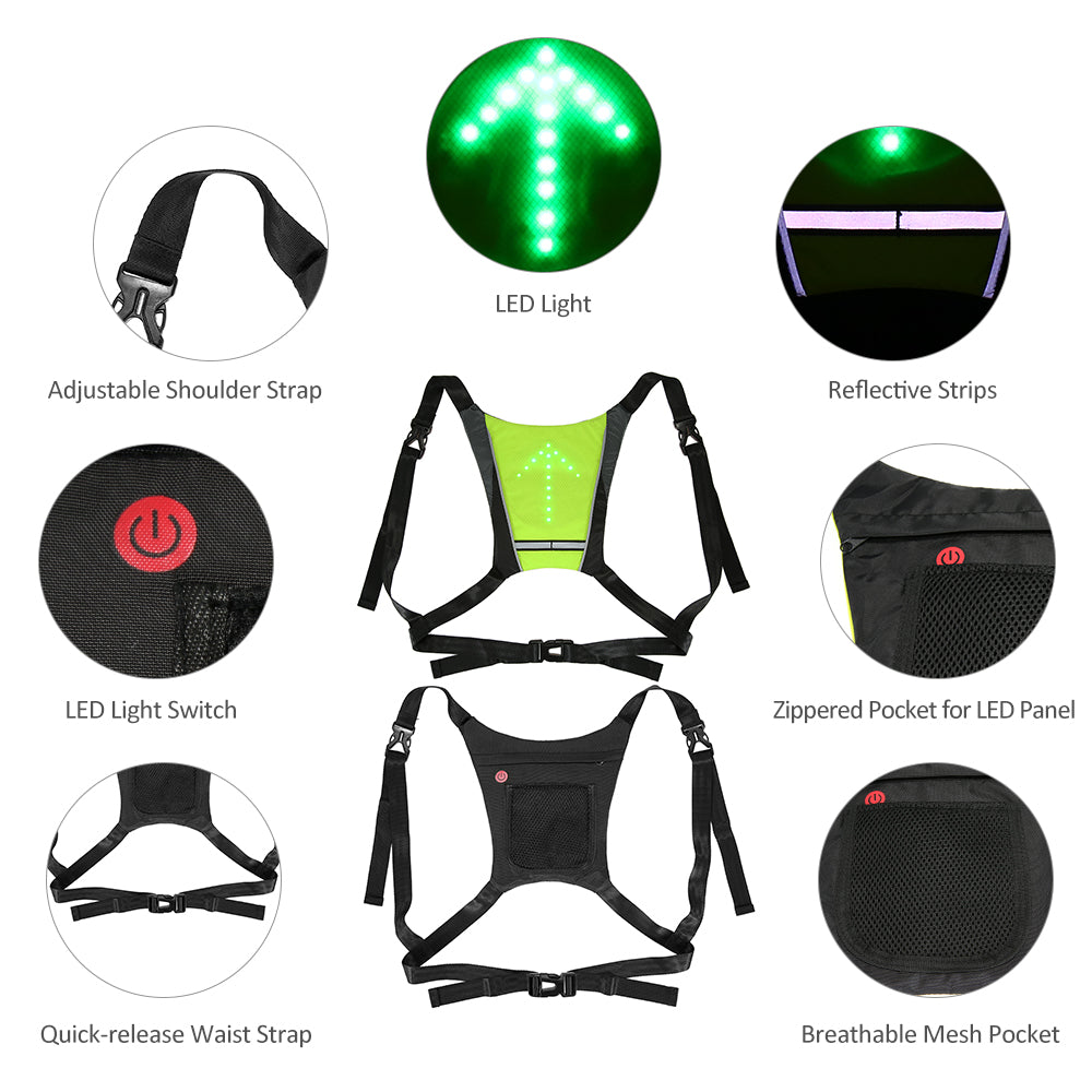 USB Rechargeable Reflective Vest Backpack with LED Turn Signal Light Remote Control Outdoor Sport Safety Bag Gear for Cycling - globaltradeleader