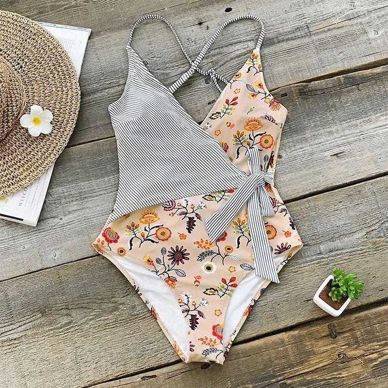 Maternity Print Striped Sling One Piece Swimwear - globaltradeleader
