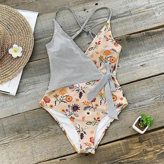 Maternity Print Striped Sling One Piece Swimwear - globaltradeleader