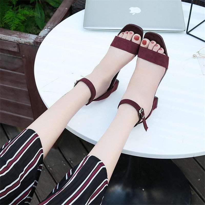 All-match Open-toe Buckle Roman High Heels - globaltradeleader