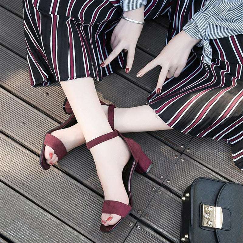 All-match Open-toe Buckle Roman High Heels - globaltradeleader